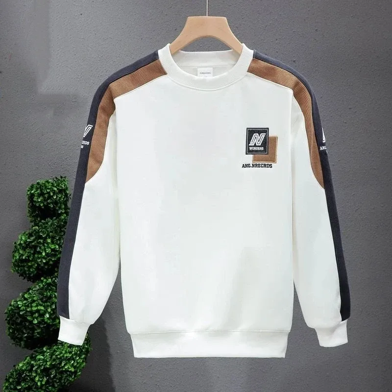 Men Clothes Embroidery Contrast Patchwork Trend Hoodies Sweatshirts Spring Autumn Long Sleeve Loose Vintage Tops Fashion Casual — image 3