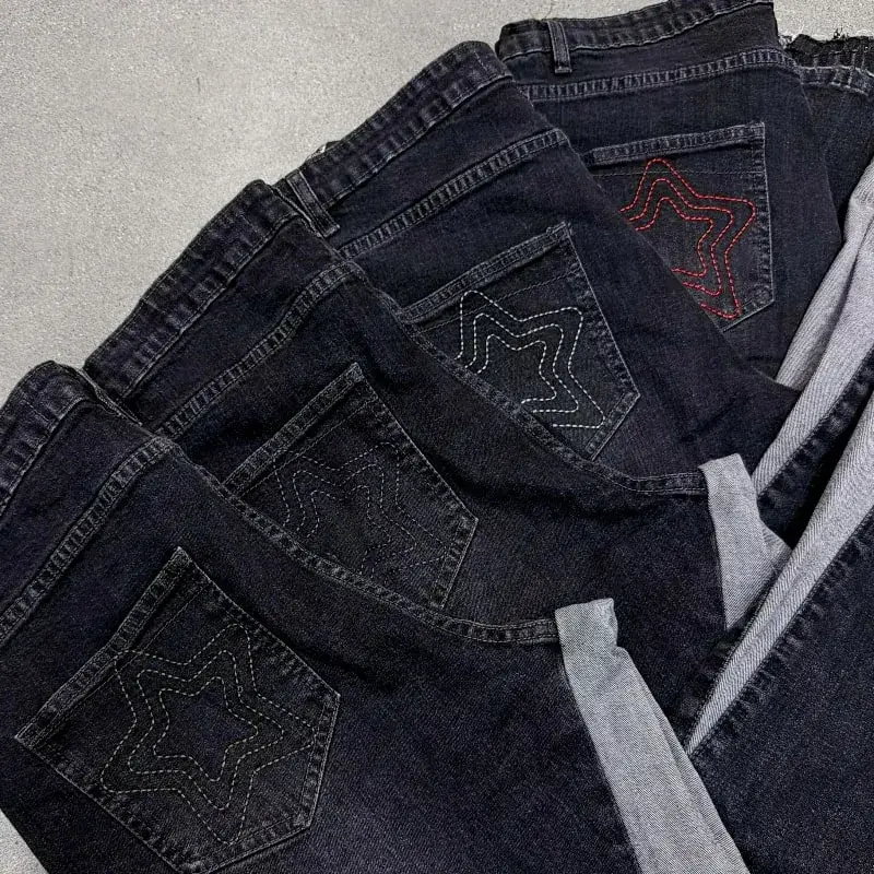 Y2k Hate Society Flared Jeans Muži Retro Spider Web výšivka Vyprané džíny American Hip Hop Streetwear Unisex Bootcut Jeans — image 4