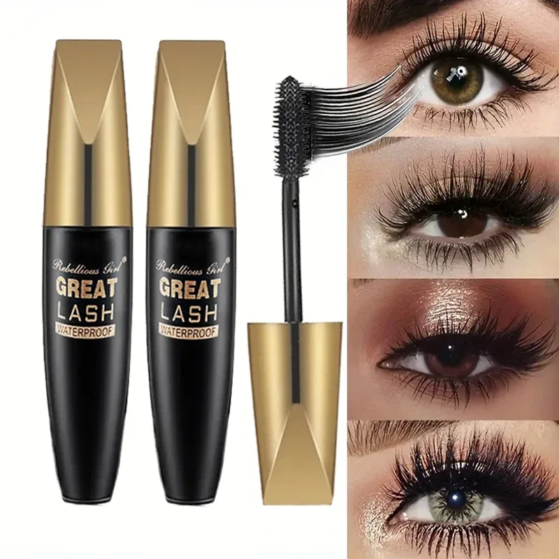5D Svart Vattenfast Mascara Förlänger Ögonfransar Förlängning Tjock Silk Fiber Mascara Kvinnlig Makeup Ögon Kosmetik Verktyg för presenter — image 7