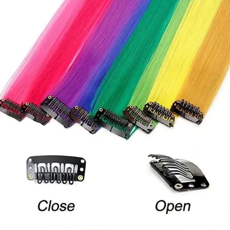 1 Teile/paket Synthetische Farbige Party Highlights Clip in Haarverlängerungen für Mädchen Ombre Farben Lange Gerade Haarteile — image 3