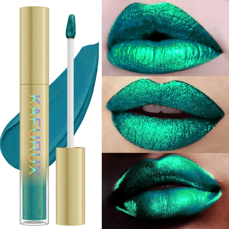 1 STÜCK Grüne Farbe Metallic Lip Glaze Glitzer Flüssiger Lippenstift Hochpigmentierte Lippentönung für Lippen- oder Augen-Make-up Glanz Funkelnde Geschenke — image 4