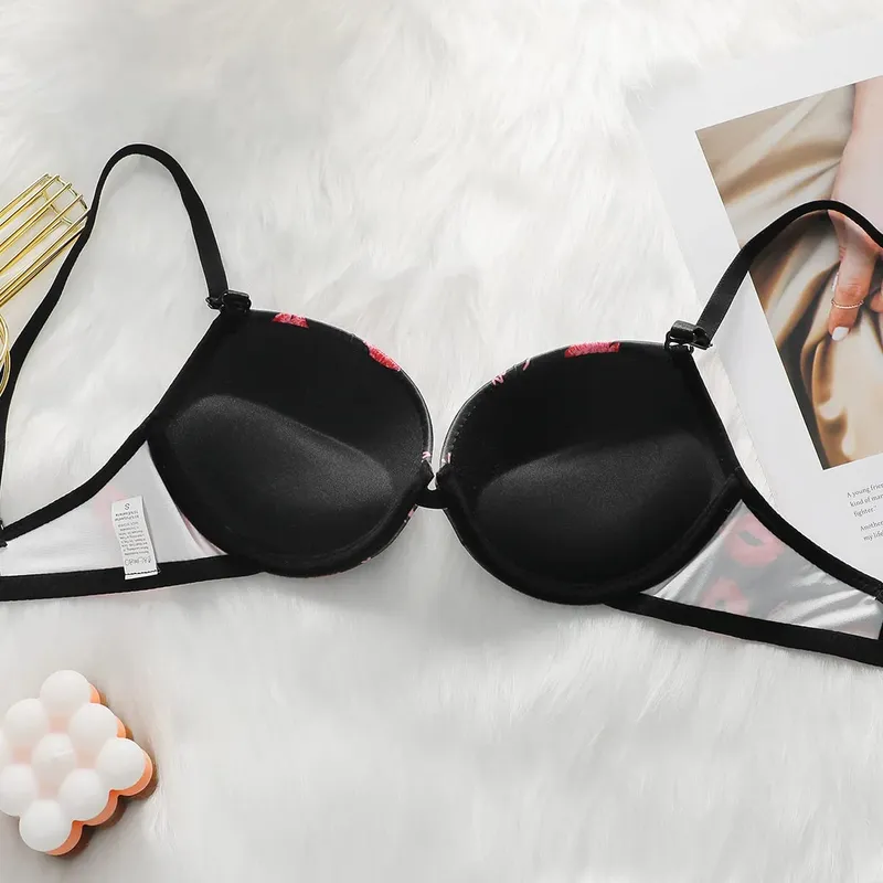 Women's sexy lip pattern lingerie set with steel rims gathered push ups breathable shoulder straps adjustable bra set A2147 — image 5