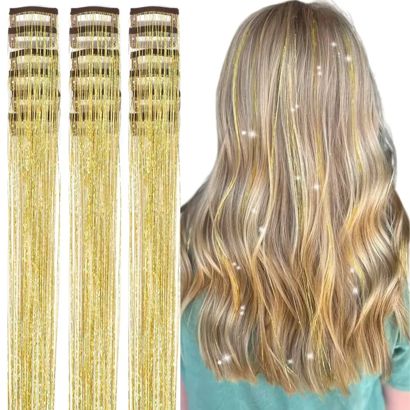 20 นิ้ว Glitter Tinsel Hair Extensions พร้อมคลิป 6 ชิ้น/เซ็ตสังเคราะห์คลิปใน Sparkle Fairy อุปกรณ์เสริมผมสำหรับเด็กผู้หญิง — image 9