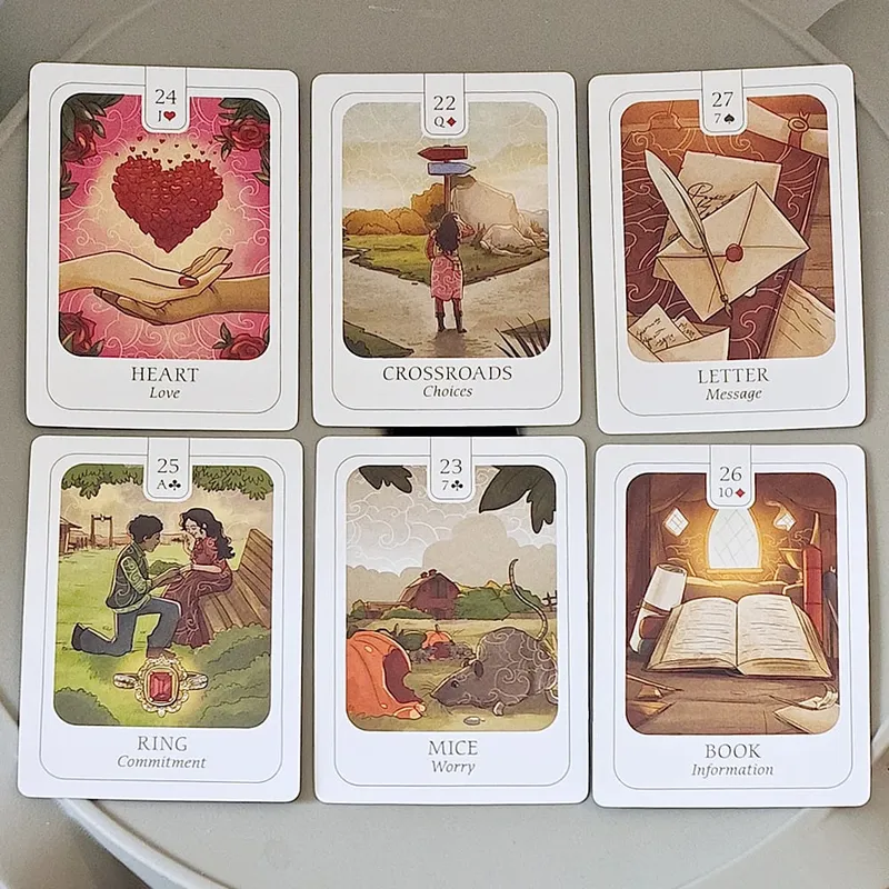 Enkelhed Lenormand Deck 41 stk. Smukt illustrerede kort 9*6cm med meningsfuld symbolik med ja nej måske kort