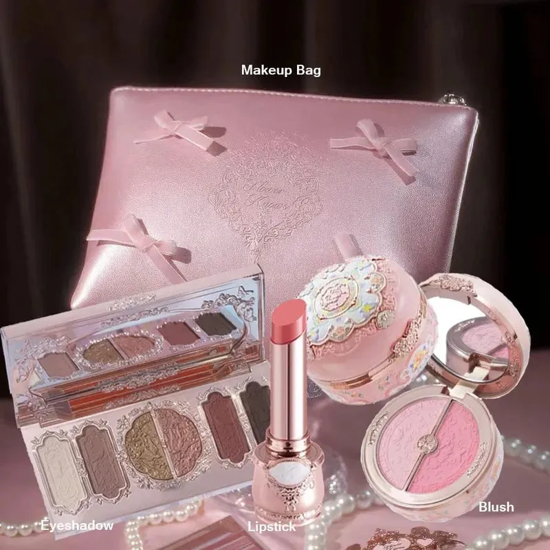 Conjunto de maquiagem Flowerknows Kit de presente Shimmer Full Box Blush Creme labial de veludo de longa duração com bolsa Kit de maquiagem — image 7