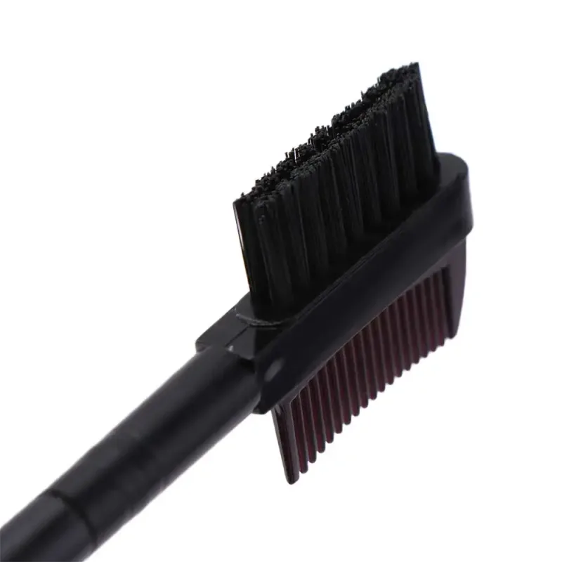 สีดำคุณภาพสูง Double Ended Dual HEAD เครื่องมือแต่งหน้าไม้ Handle แปรงแต่งหน้าหวีคิ้วแปรงขนตาแปรงคิ้วหวี — image 3