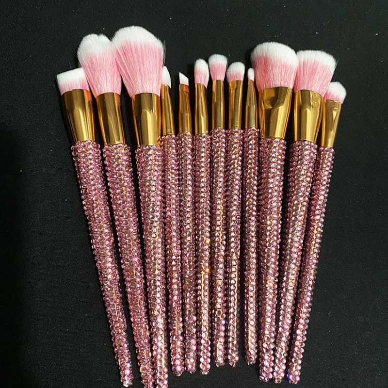 Pędzle do makijażu wysadzane diamentami 12 sztuk/zestaw klejnoty narzędzia kosmetyczne do makijażu pełne diamenty sypki puder do podkładu pędzel do korektora Bling — image 9