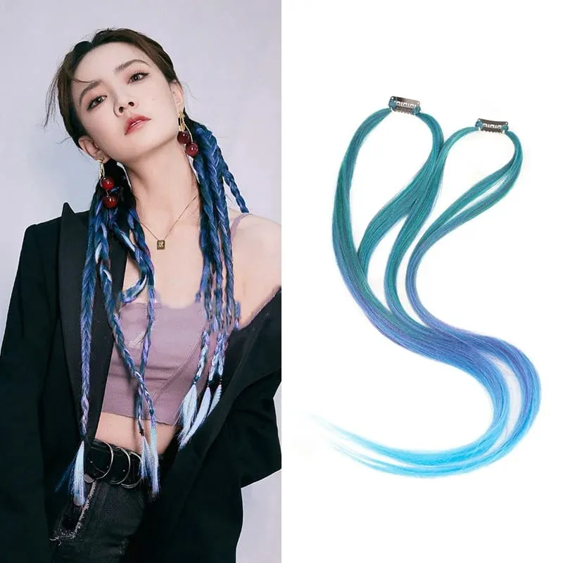 2PCS 60cm Synthetic Long Straight Hair Clips Rainbow Hair Extension Colored Red Green Blue Hairpiece for Women — image 8