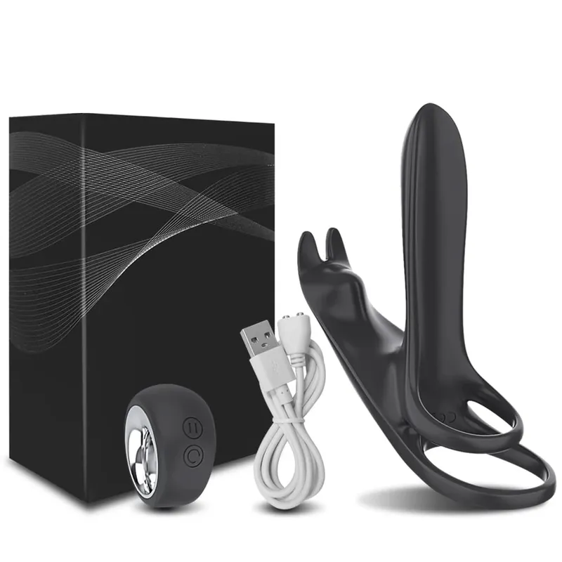 Ejaculation Couples Delay Penis Vibrator with Double Cock Ring Nipples Massager Adult Sex Toys for Men Clitoris Stimulator