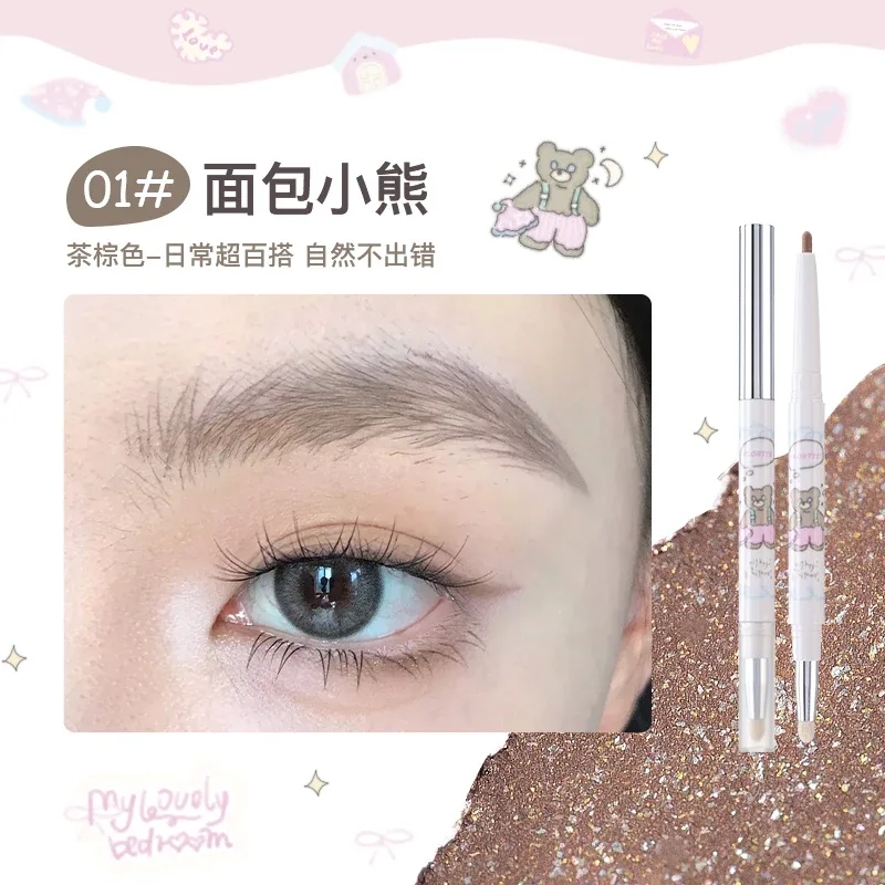 Eyeliner Jel Kalem Çift Kafa İpekböceği Farı Göz Farı Kalem Seti Kadınlar için Su Hattı Su Geçirmez Bulaşmaya Dayanıklı