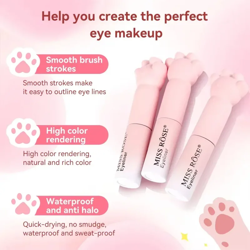 สีชมพู Cat PAW Black Liquid Eyeliner ปากกาแห้งเร็วยาวนาน Smudge PROOF แต่งหน้า Holding Premium Eye Liner ปากกา Eye เครื่องสำอาง — image 6