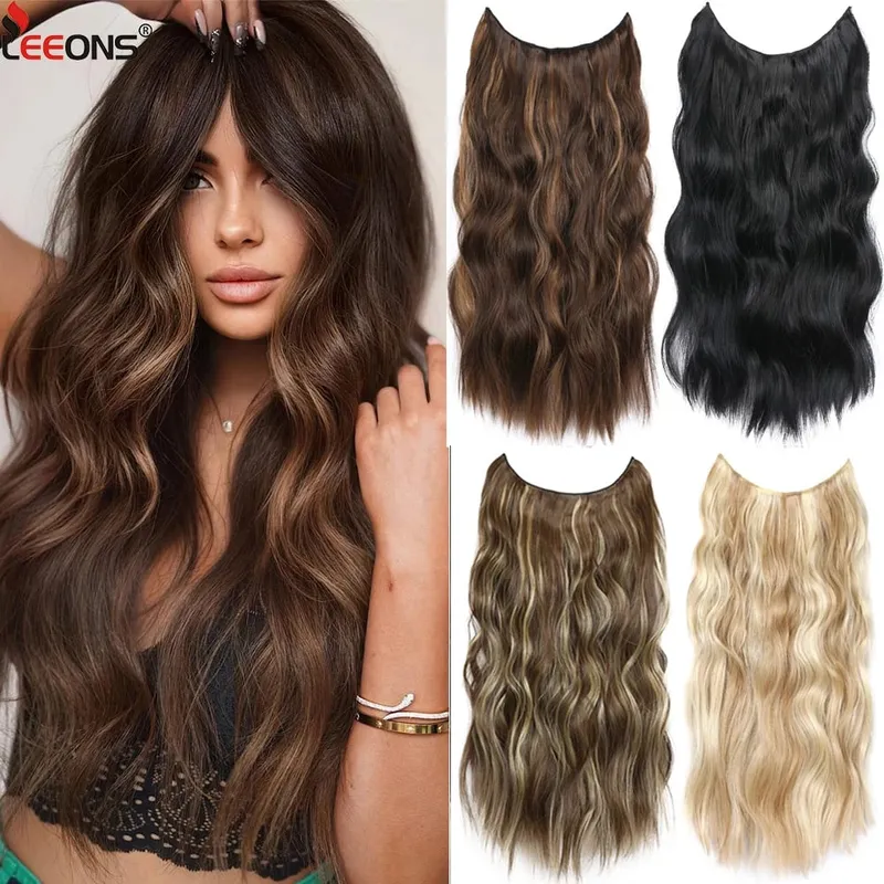 Parrucchino sintetico ondulato lungo artificiale Biondo misto marrone Pezzo di capelli finti per le donne Due clip Estensione naturale dei capelli 17 colori — image 2