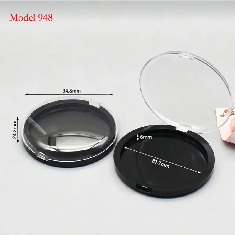 Batchpris for sort farve rund form plast makeup emballage Tom kompakt pulveretui Pulver Blusher Container — image 4