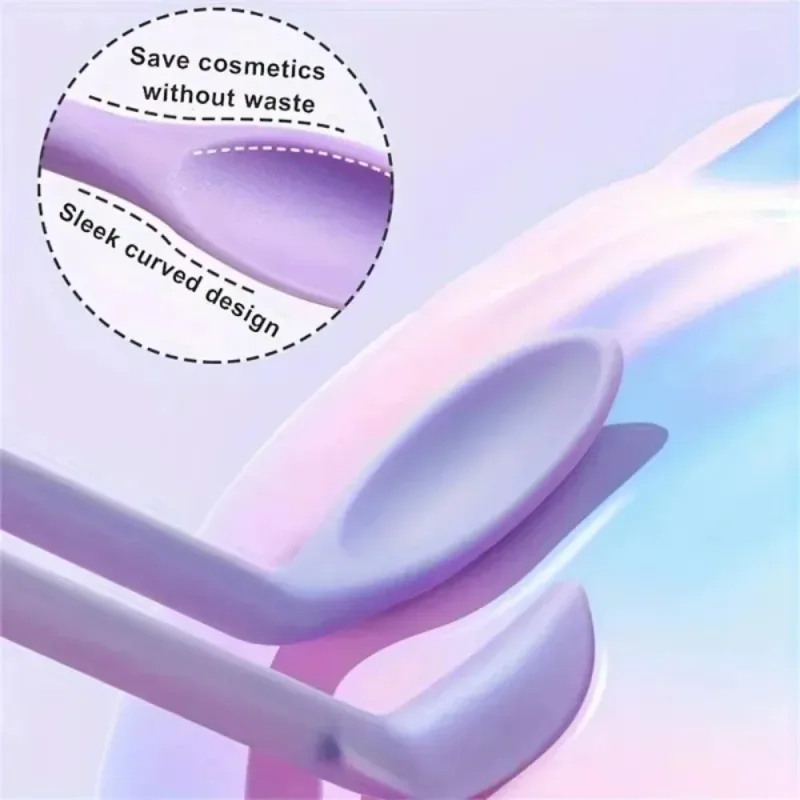 3 pçs espátula de silicone de cabeça dupla escova macia colher de escavação cosmética alongada jam raspagem colheres de maquiagem portátil conjunto — image 4