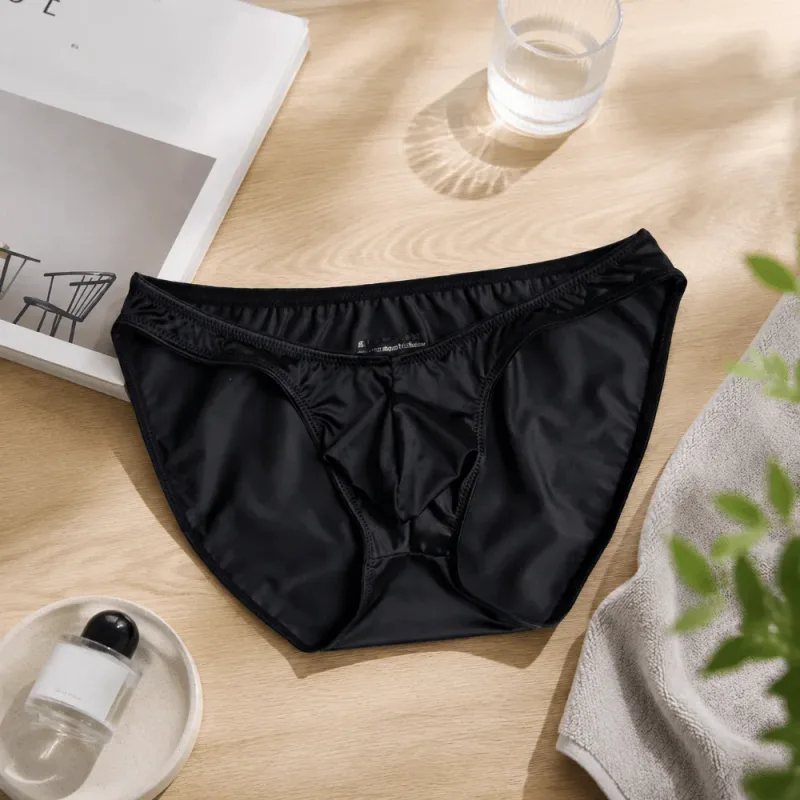 Bequeme U-Pouch-Unterwäsche für Herren mit niedriger Taille, atmungsaktiv, nahtlos, Satin-Seiden-Slip, schmaler Gürtel, Dessous, Eisseiden-Höschen, Sport — image 12