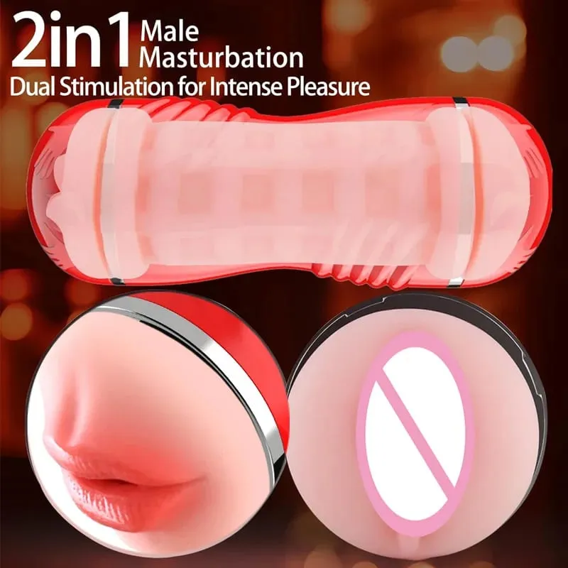 2 IN 1 Realistico Artificiale Della Vagina per Gli Uomini Tazza del Masturbatore Gola Profonda Pompino Massaggiatore Figa Tascabile Pene Erotico Giocattoli Del Sesso Per Adulti — image 2