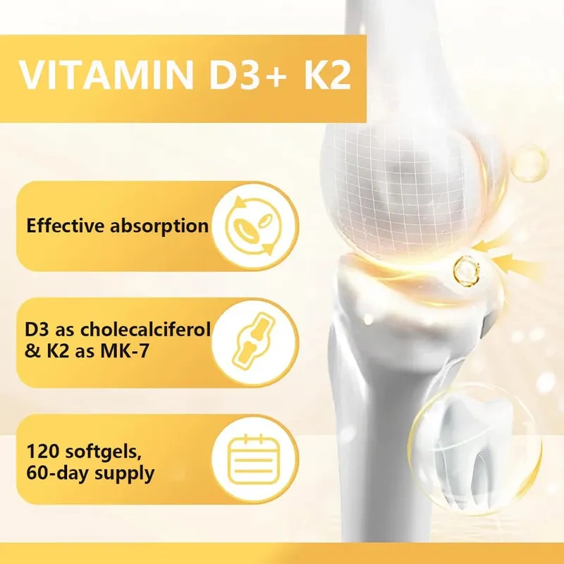 วิตามิน D3 5000IU + K2 MK-7 100mcg | การสนับสนุนกระดูกและหัวใจและภูมิคุ้มกัน — image 2