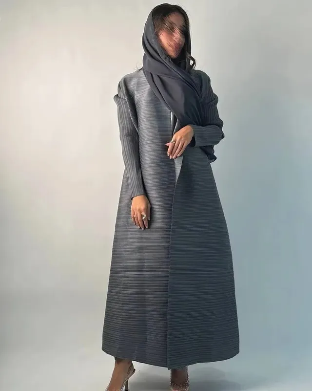 Frauen Falten Miyake Plissee Abaya Langarm Druck Faltbare Kragen Robe Strickjacke Mantel Neue Winter Mode Original Design 2026 — image 29
