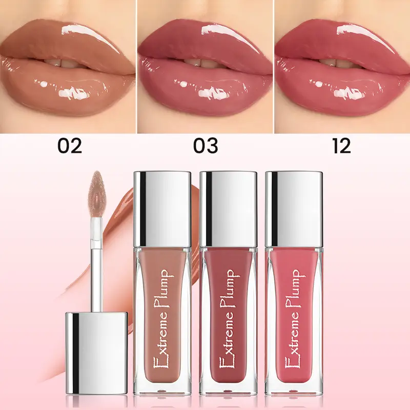 3-teiliges, extrem pralles Lipgloss-Set mit Spiegelglas-Finish, langlebige, feuchtigkeitsspendende Lippenglasur, nicht klebriger, wasserdichter nackter flüssiger Lippenstift