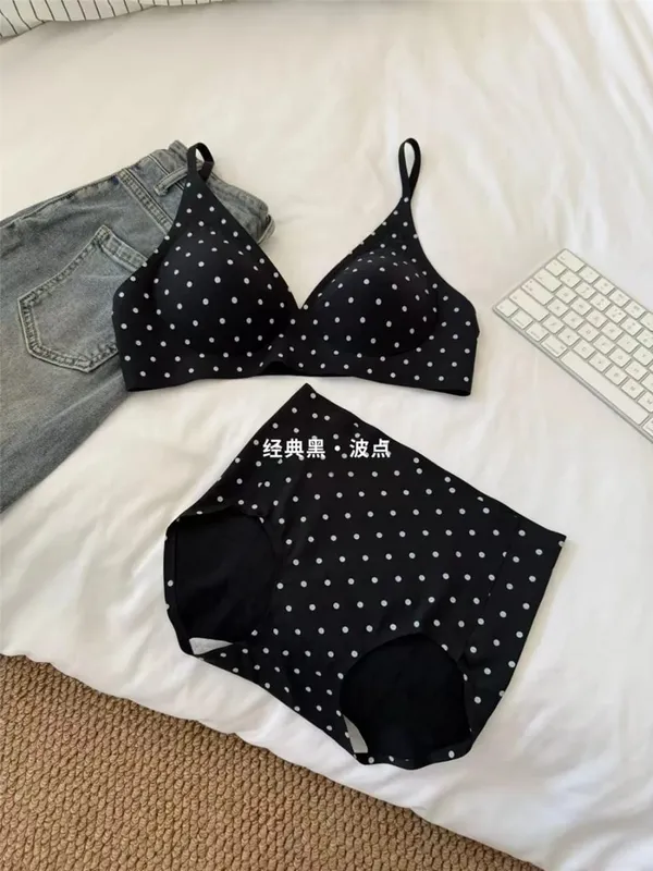 American Retro Polka Dot BH Sømløs Deep V Wireless Jelly Support Anti slappe lingeri Sæt Sexet Komfort MOYISU Sexet BH Sæt — image 13