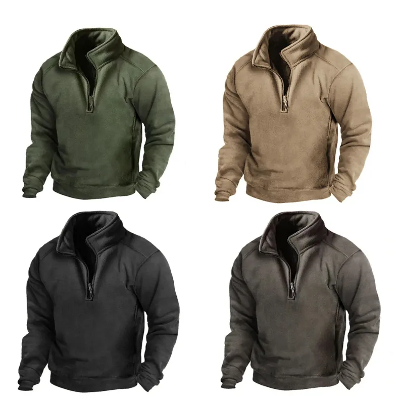 2026 Mens Half-Zip Sweatshirts Autumn Male Stand Collar Loose Solid Color Pullover New Man Trend Casual Army Green Hoodies — image 4