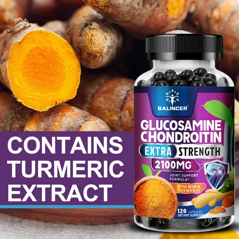 Glucosamine Chondroitin แคปซูลที่มีรากขมิ้นสำหรับสนับสนุนความเครียดบรรเทากระดูก & ภูมิคุ้มกันสุขภาพอาหารเสริม — image 5
