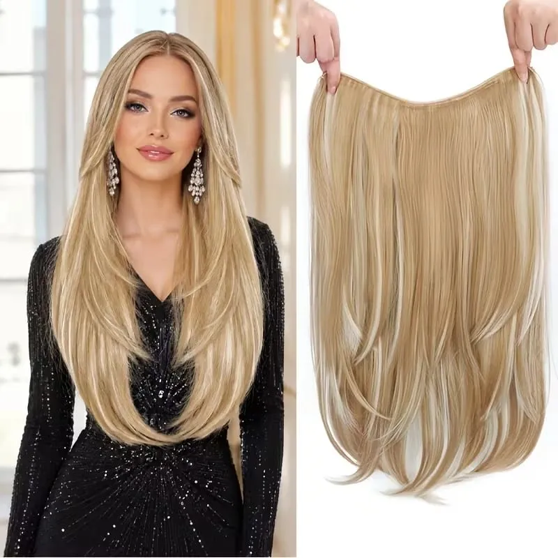 Extension capillaire synthétique multicouche longue et lisse de 22 pouces, postiche en Fiber de Style BB Clip pour femmes, usage quotidien, confiante et élégante — image 15
