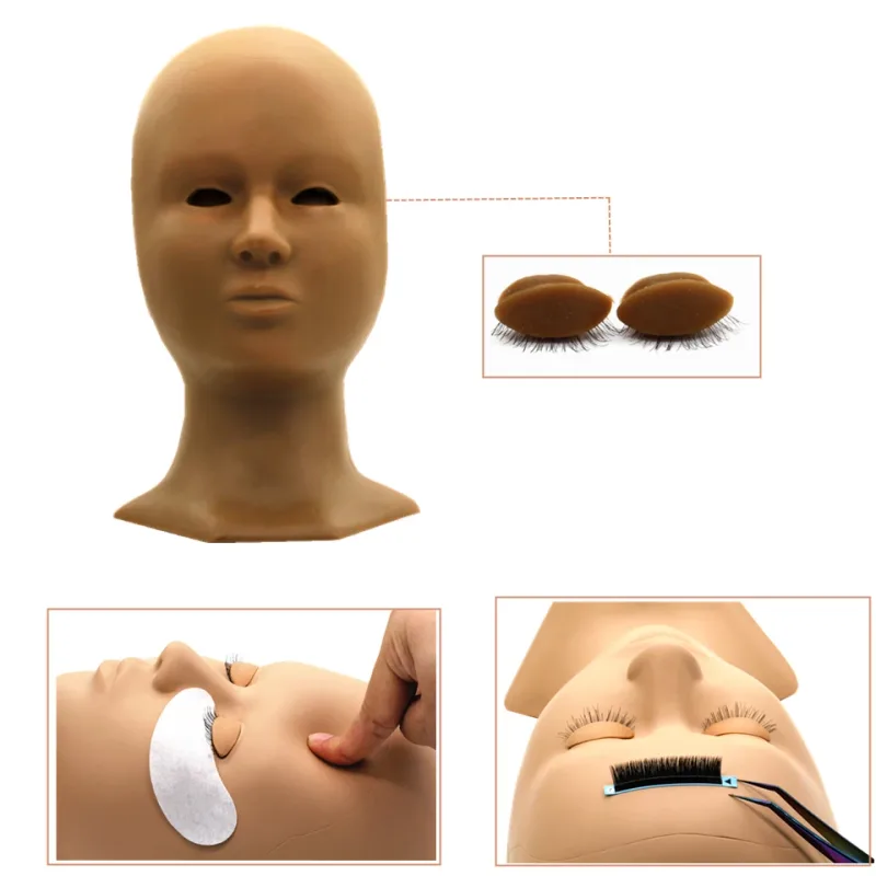 이동식 눈꺼풀이있는 속눈썹 연장 훈련 키트 용 마네킹 헤드 실리콘 화장품 모델 헤드 메이크업 도구 젤 소재 — image 3