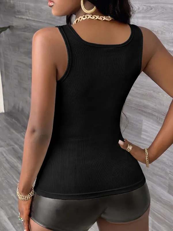 ผู้หญิง Mock Half-Zip Tank Top Ribbed สีทึบแขนกุด Cami Top แฟชั่นสบายๆกีฬาเสื้อกั๊ก Top — image 2