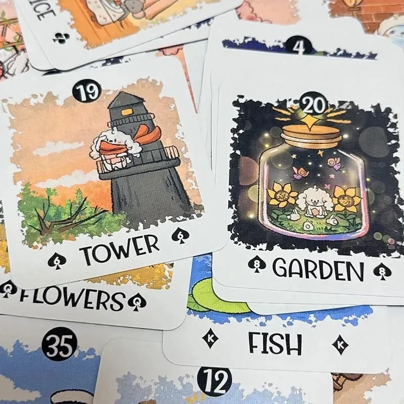 Boji Blog Lenormand Deck 영어 버전 39pcs 타로 애호가를위한 운명 점 타로 카드를 통한 토끼의 여행 — image 6