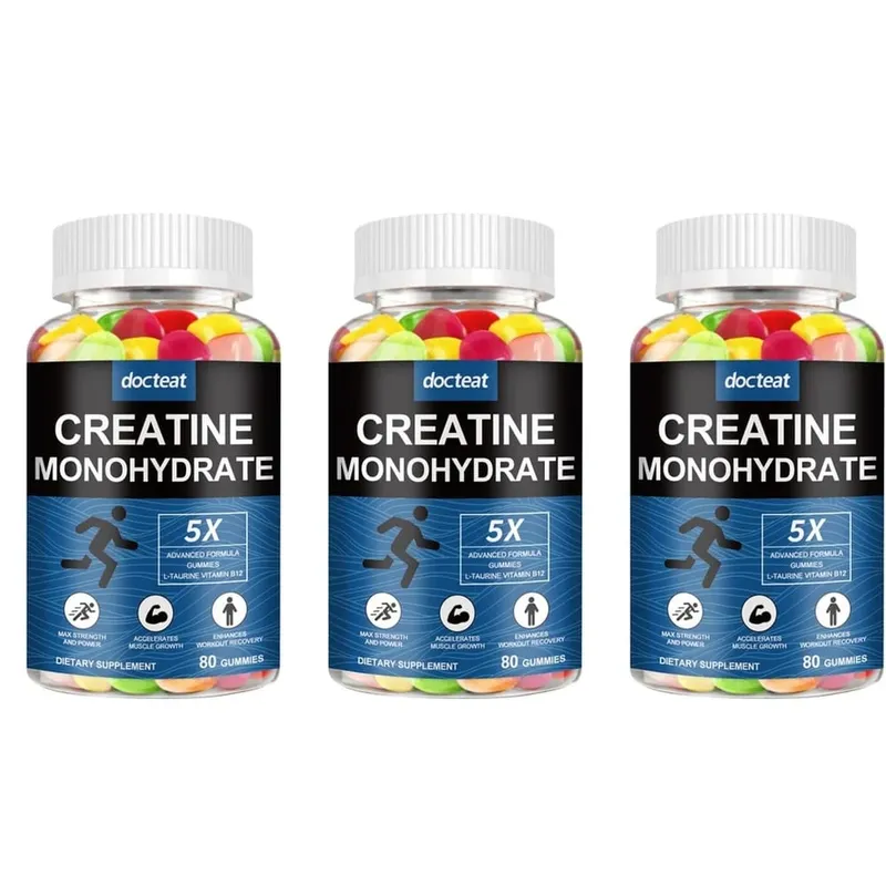 Docteat Creatine Monohydraat Gummies Kauwbaar voor kracht en kracht Ondersteunt spiergroei en trainingherstel 80 Gummies