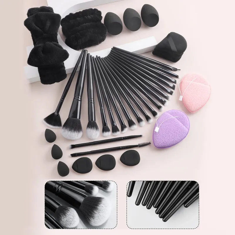 Kit di strumenti per trucco da 37 pezzi, pennelli per trucco da 20 pezzi, con fascia per capelli, soffio di cipria, spugna per il viso — image 1
