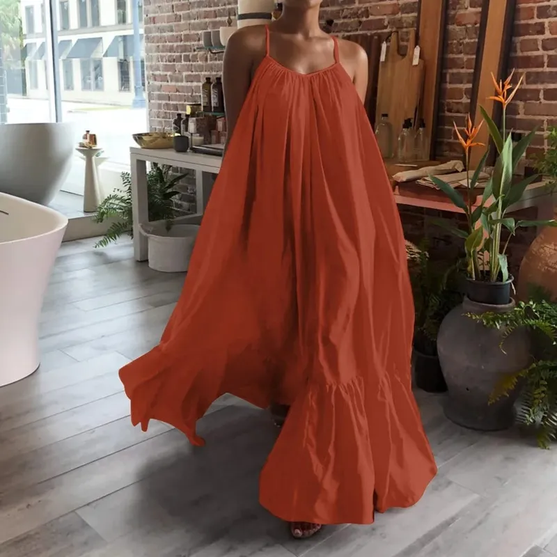 Spring Dress For Women Sexy Solid Strap Dress Pocket Loose Backless Big Swing Dresses Holiday Dresses For Women Wedding Guest — image 13