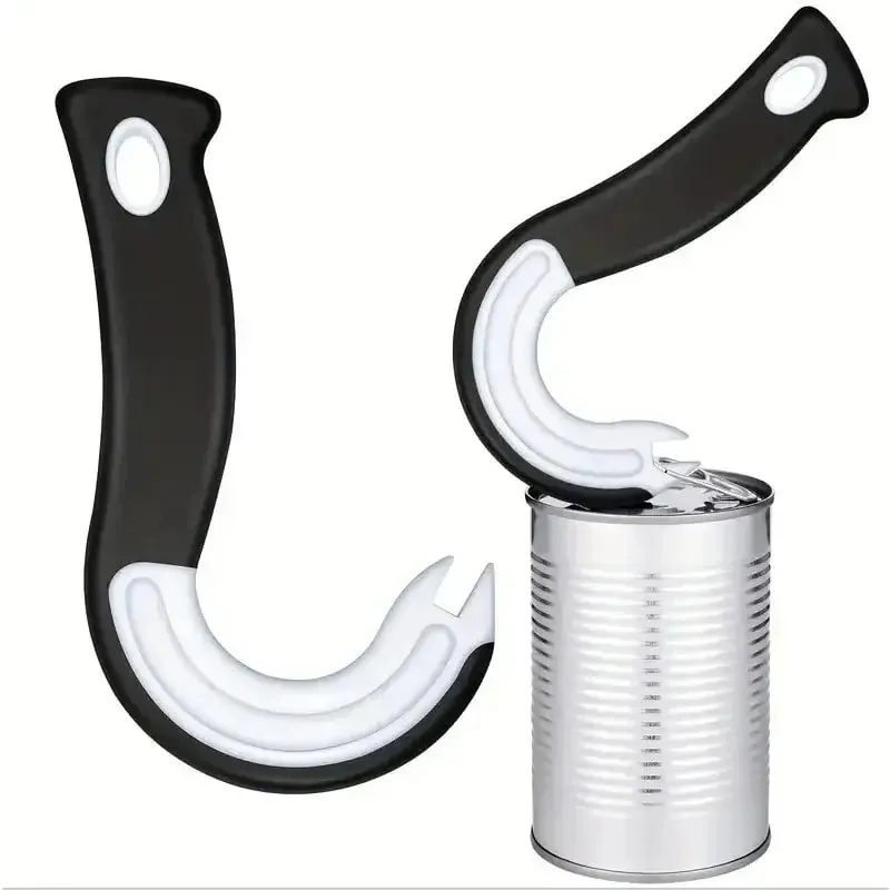 Apriscatole portatili a forma di J facili da impugnare Apriscatole da cucina antiscivolo Strumenti di apertura del coperchio Anello apriscatole multifunzionale — image 4