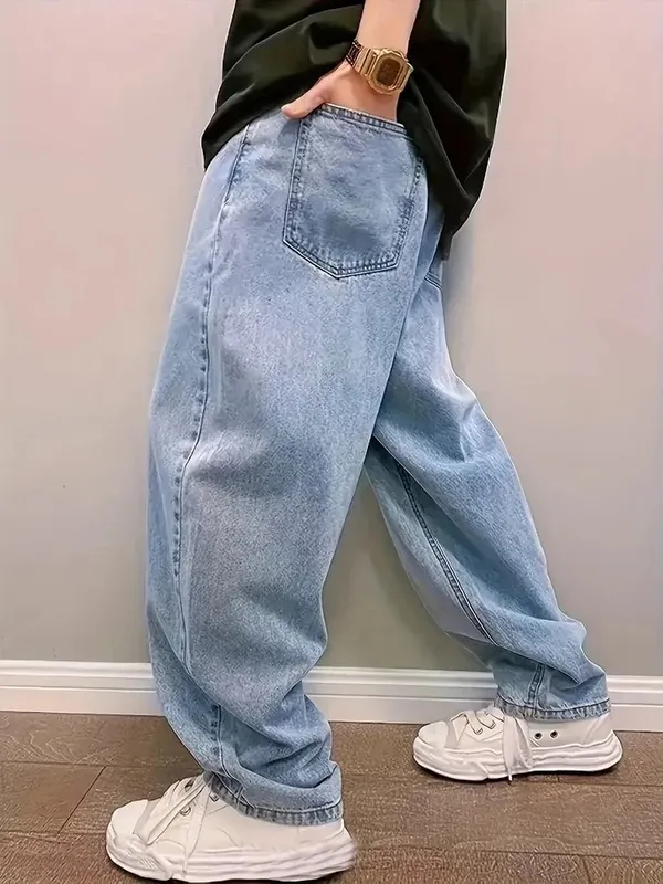 Casual Oversize Baggy Jeans Mens Spring Autumn Straight Loose Light Blue Denim Trousers Streetwear Fashion Wide Leg Pants Y2k — image 5