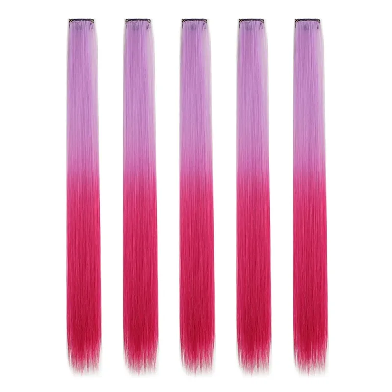 5 stks/set Clip in Hair Extensions Synthetische Haarstukjes Gekleurde Party Hoogtepunten voor Meisjes 18 inch Multi-kleuren Steil Haar — image 9