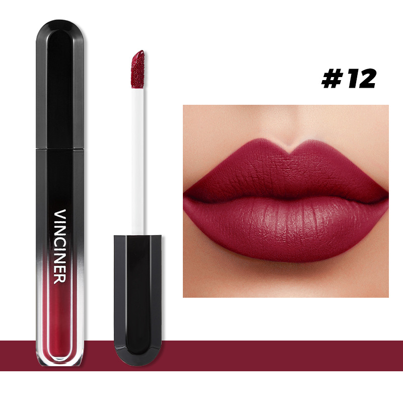 12 สีลิปสติก Matte Dark BROWN Lip GLOSS เครื่องสำอางค์กันน้ำสีแดง Lip Glaze Non-Stick CUP LongLasting lip Tint แต่งหน้า — image 2