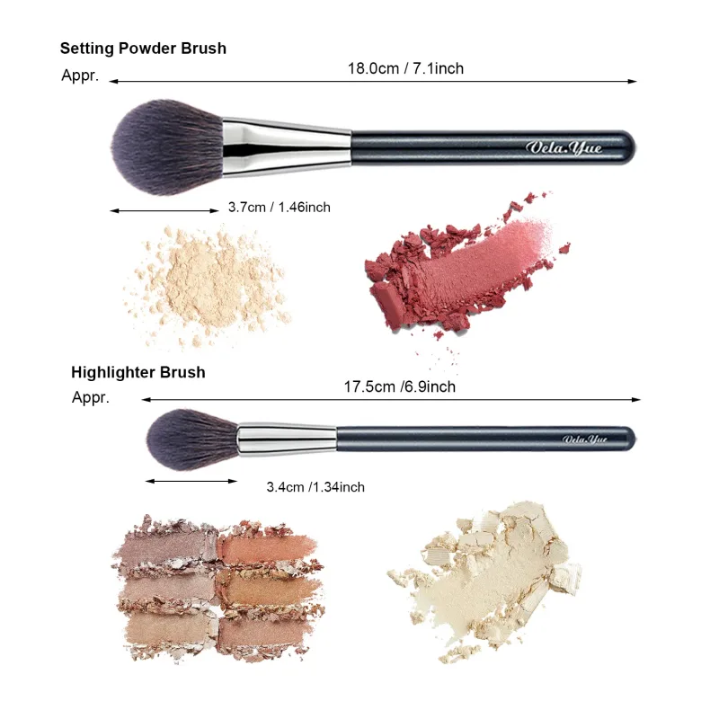 Vela.Yue 2pcs ชุดแปรงแต่งหน้าสำหรับ Face Powder Blusher Highlighters Luminizers เครื่องสำอางค์ชุดเครื่องมือความงาม — image 4