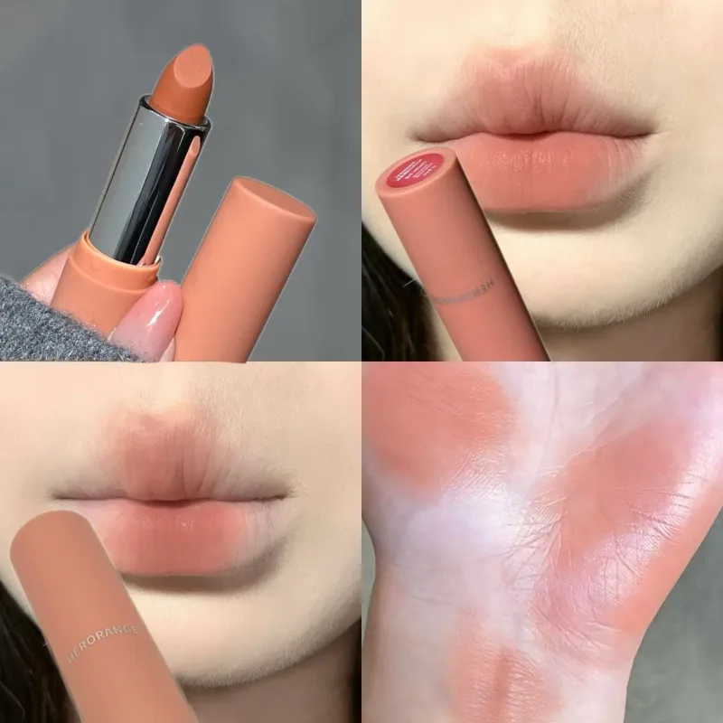 Herorange gennemsigtig mat læbestift Blød tekstur Ikke-tørrende Langvarig overførselssikker naturlige toner til alle hudtoner