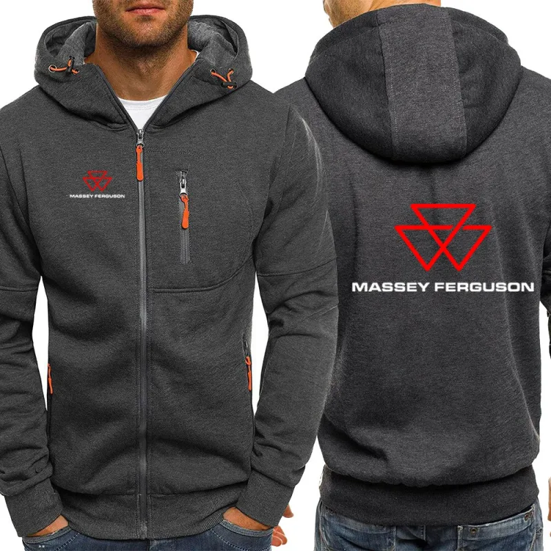 2025 Musim Bunga Musim Gugur Massey Ferguson Cetakan Popular Warna Pepejal Jaket Berkerudung Zip Berkerudung Lelaki Trendi Selesa Longgar Tali Serut Hoodie