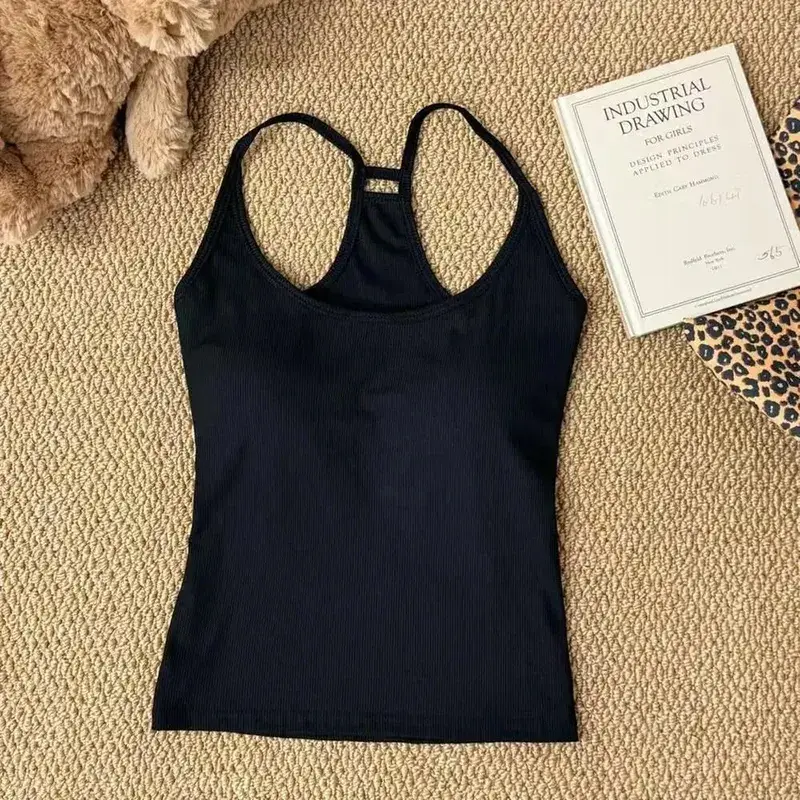Korean Women's Solid Color Spaghetti Straps Sleeveless Slim Camisole With Chest Pad Wear Base Layer Summer Outdoor Wear — image 9