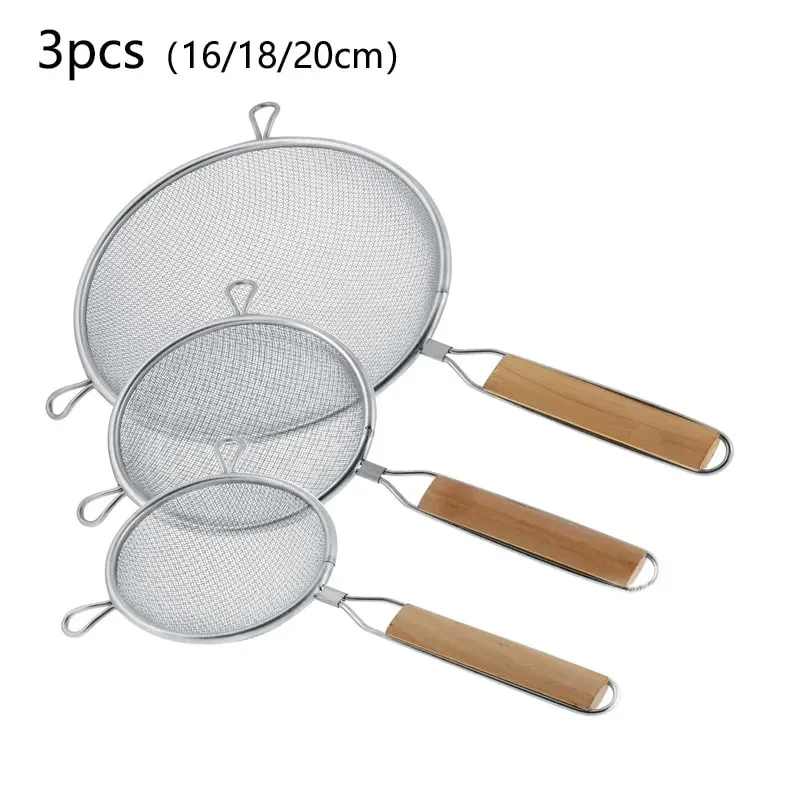 1-3 szt. Drewniany uchwyt przesiewacz do mąki i sitko z drobnymi oczkami ze stali nierdzewnej do pieczenia w domu gotowanie filtrowanie soków i proszku — image 18