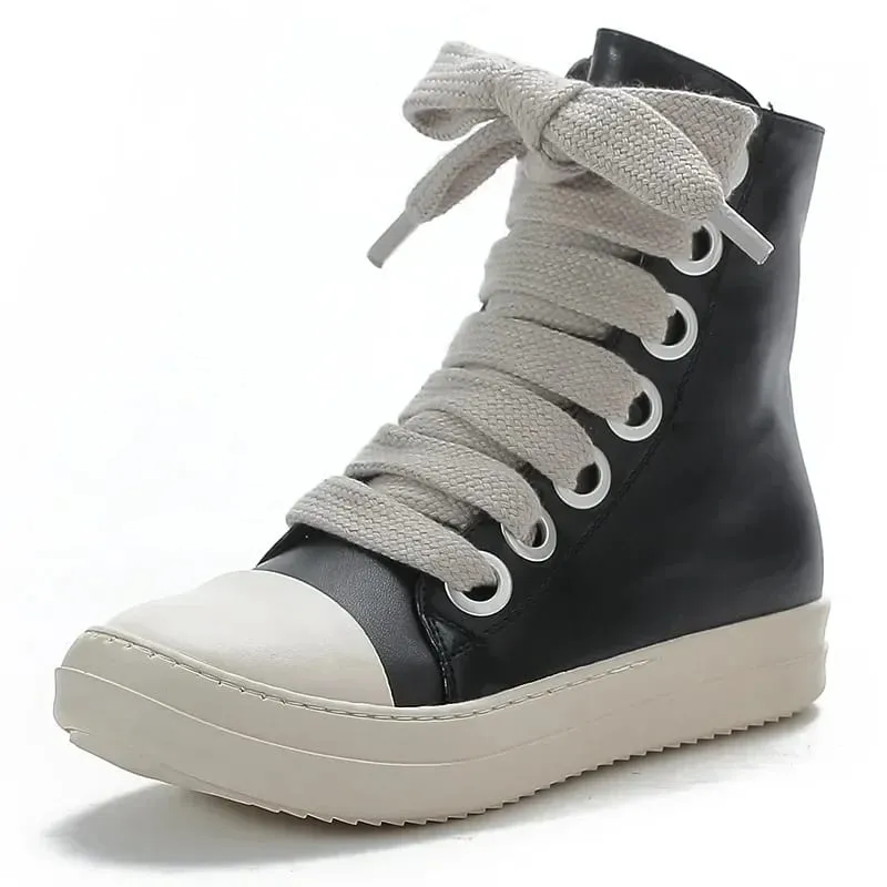 Man High-Topรองเท้าแบนรองเท้าหนังผู้ชายรองเท้าผ้าใบLuxury Designer Streetผู้หญิงผ้าใบรองเท้าสบายๆLace Upข้อเท้ารองเท้า