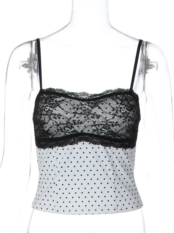 Dulzura Polka Dot Sexy Backless Lace Patchwork Crop Camisole Women'S Vintage Casual Y2K Top Vacation Beach Style Summer Clothes — image 6