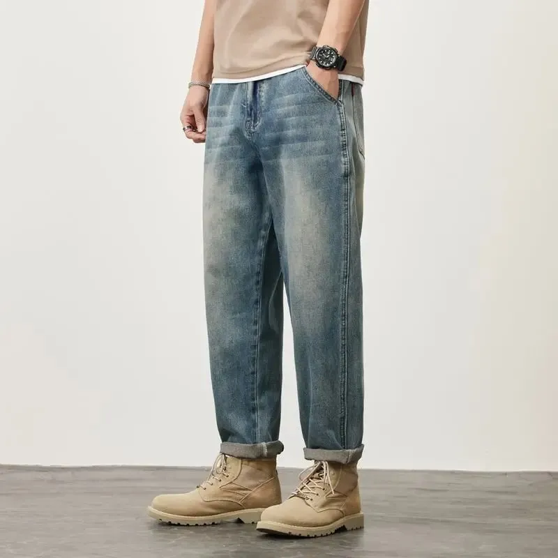 Letní rovné džíny s mikrokuželem pro muže volné Pohodlné a všestranné Ležérní Teenager Trendy Retro kalhoty džíny pro muže — image 3