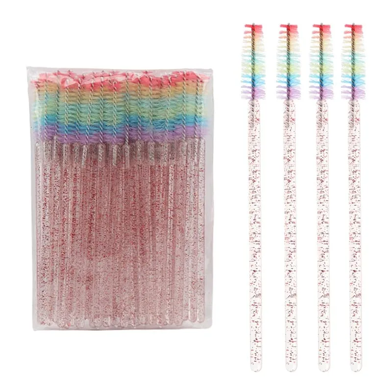 50pcs Berus Bulu Mata Kristal Boleh Pakai Sambungan Bulu Mata Berus Makeup Tongkat Maskara Aplikator Sikat Kening Berus Mikro Pelangi — image 14