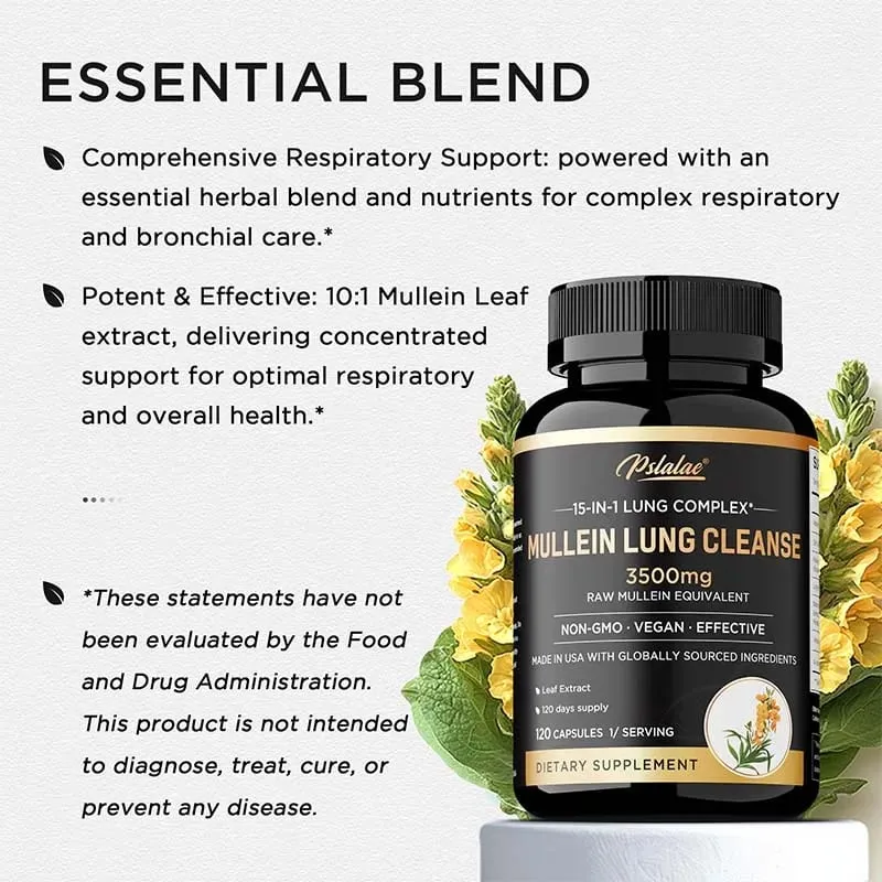 Mullein Lung Cleansing - Lung Clearing Lung Health Immunity - Smoker's Respiratory Supplement Vegetarian Capsules — image 5