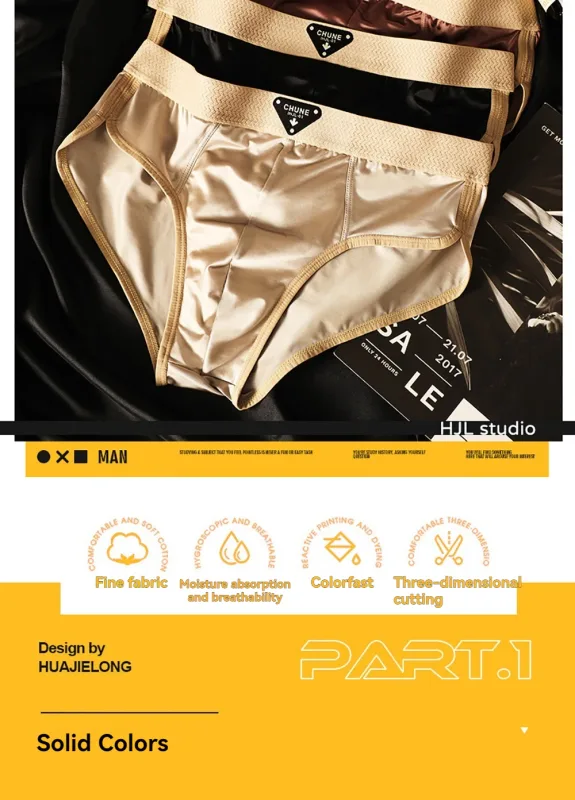 3PCS/Pack Luxury Satin-like Men's Briefs Ice Silk Hygroscopic Breathable Mesh Crotch Panties Soft High Elastic Man Underwear — image 3