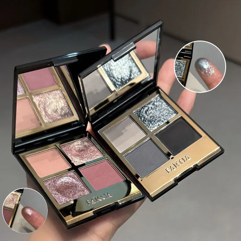 Palette de fards à paupières scintillants, 4 couleurs, noir fumé, mat, paillettes, pigments pour les yeux, longue durée, imperméable, maquillage pour les yeux — image 3