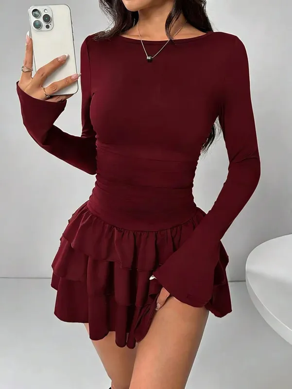 Temperament Dresses 2025 Woman Mini vestidos Simple Style Elegant French Bodycon Slim Pleated Fashion Long Sleeve Commuting Sexy — image 8